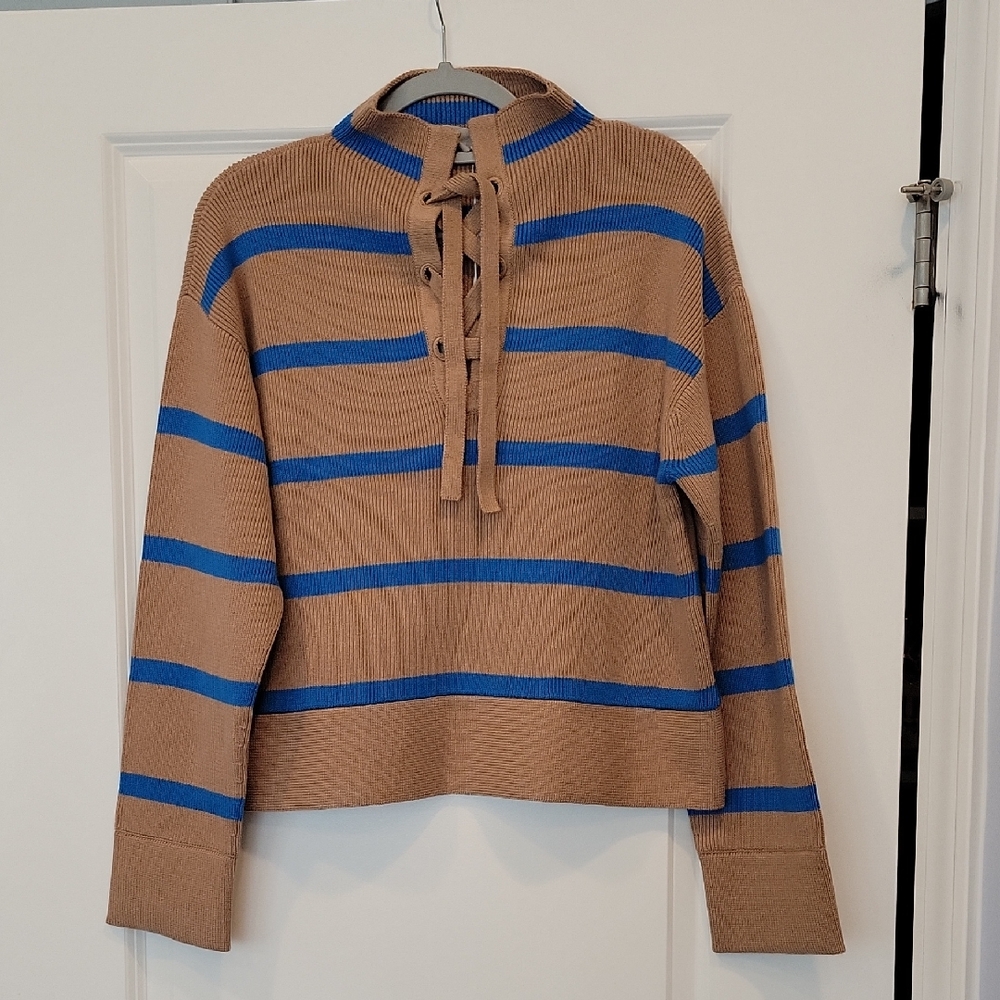 Everlane Striped Lace Up Smock Sweater Medium NWT